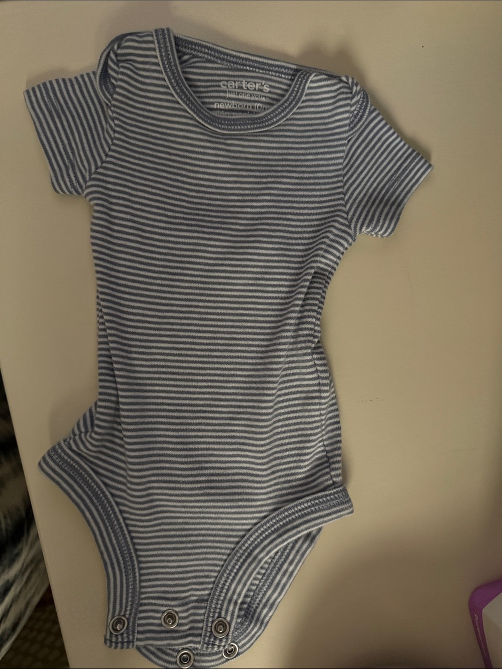 Carter's Newborn Light Blue and White Striped Short-Sleeve Bodysuit